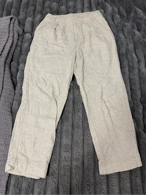Free People Straight Leg Linen-Blend Pants in Light Beige